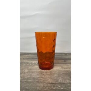 Vintage Orange Art Glass Tumbler Thumbprint Pattern Hand Blown Juice Glass 5.25"